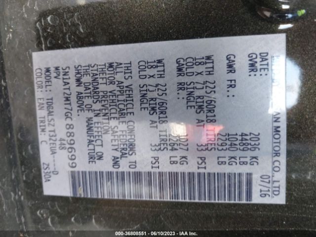 5N1AT2MT7GC889699 Nissan Rogue Sl