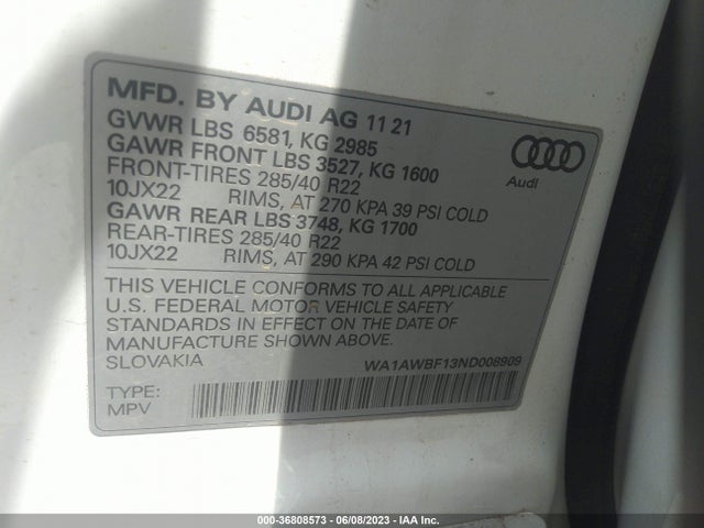 2022 Audi SQ8, VIN: WA1AWBF13ND008909