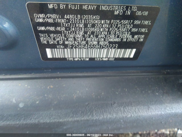 2009 SUBARU FORESTER X LIMITED VIN: JF2SH64659H750223