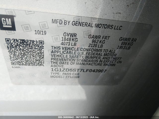 Chevrolet MALIBU LT 2020 1G1ZD5ST7LF043907 Image 9
