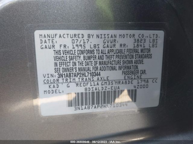 3N1AB7AP2HL710344 Nissan SENTRA SV