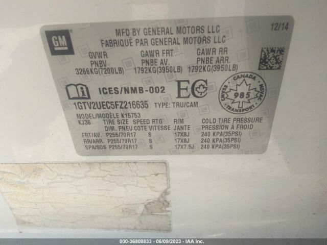 1GTV2UEC5FZ216635 GMC Sierra 1500 Sle
