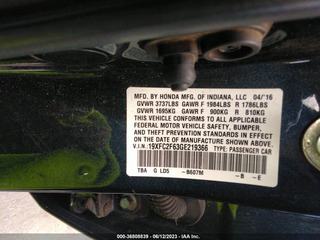 2016 HONDA CIVIC SEDAN LX VIN: 19XFC2F63GE219366
