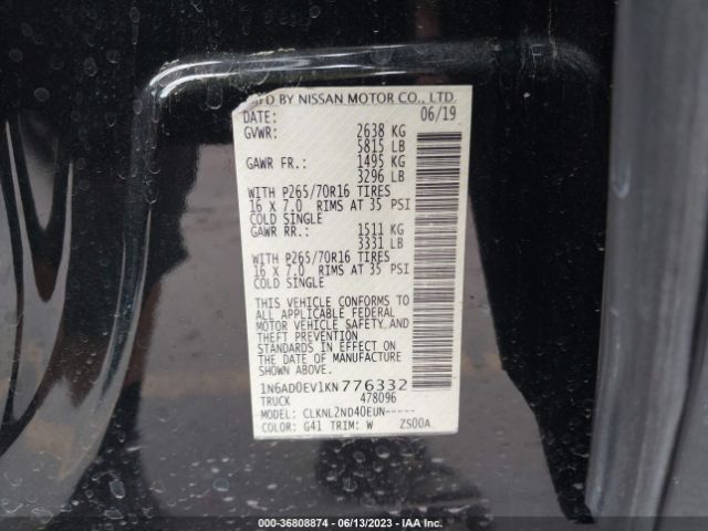 1N6AD0EV1KN776332 Nissan Frontier Sv
