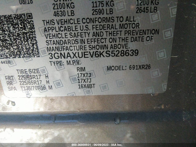 Chevrolet EQUINOX LT 2019 3GNAXUEV6KS528639 Image 9