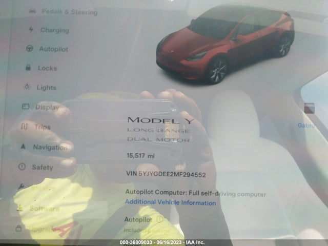 2021 TESLA MODEL Y LONG RANGE VIN: 5YJYGDEE2MF294552