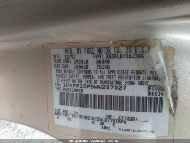 1998 FORD ESCORT SE VIN: 1FAFP15P5WW207027