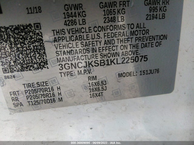 Chevrolet TRAX LS 2019 3GNCJKSB1KL225075 Image 9