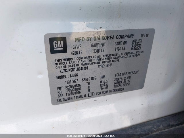 Chevrolet TRAX LS 2020 KL7CJKSB1LB045491 Image 9