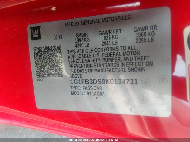 Chevrolet Camaro 1lt 2019 1G1FB3DS9K0134731 Image 9