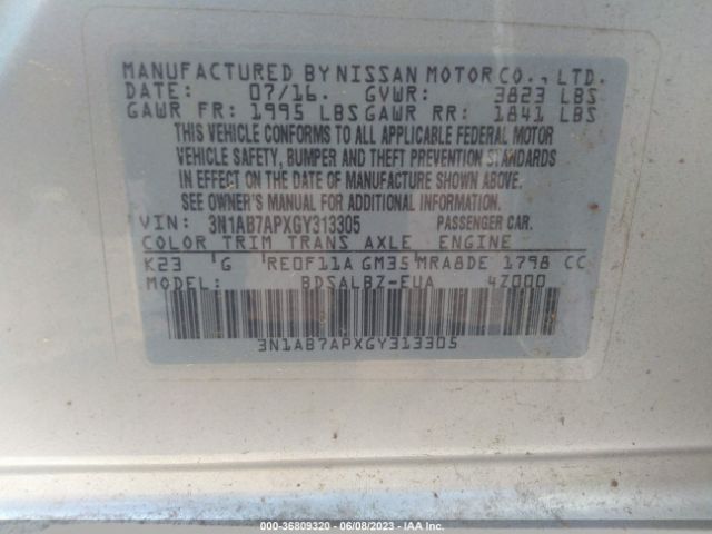 3N1AB7APXGY313305 Nissan SENTRA S