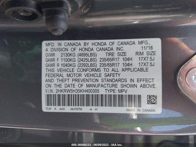 Honda CR-V LX 2019 2HKRW5H35KH400305 Image 9