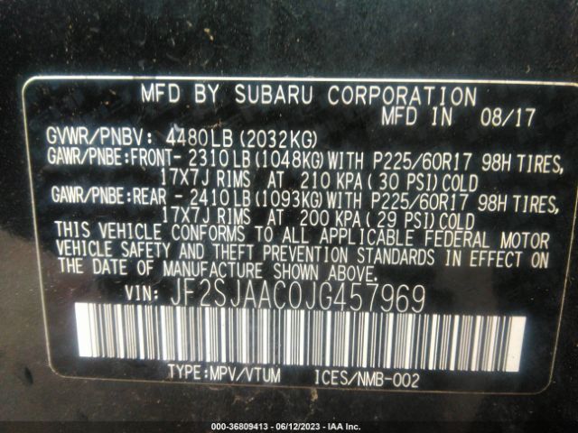 JF2SJAAC0JG457969 Subaru Forester