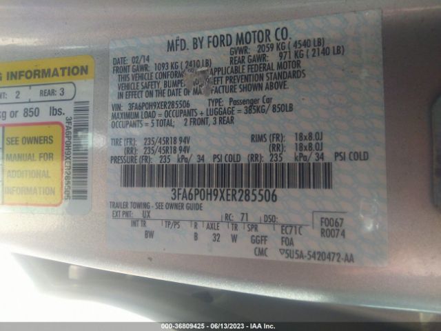 3FA6P0H9XER285506 Ford FUSION SE
