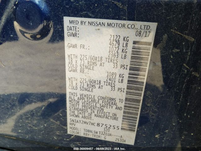 5N1AT2MV7HC875255 Nissan Rogue Sl