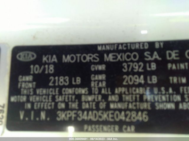 3KPF34AD5KE042846 KIA FORTE S