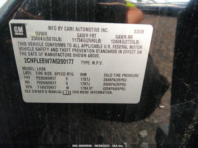 2010 CHEVROLET EQUINOX LT W/2LT VIN: 2CNFLEEW7A6200177