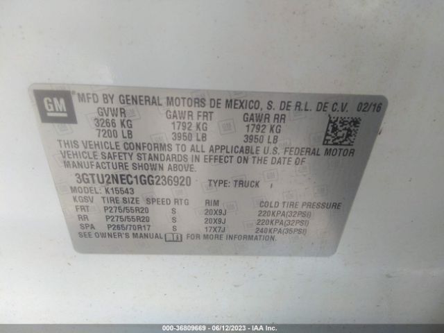 3GTU2NEC1GG236920 GMC Sierra 1500 Slt