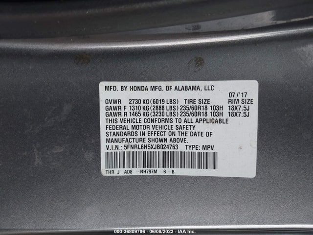 Honda ODYSSEY EX 2018 5FNRL6H5XJB024763 Image 9