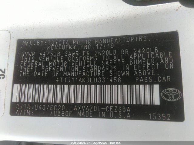 Toyota CAMRY SE 2020 4T1G11AK9LU331458 Image 16