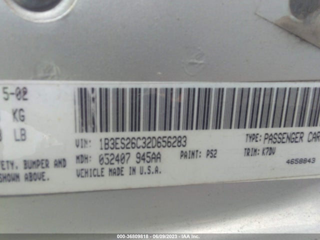 2002 DODGE NEON BASE VIN: 1B3ES26C32D656283