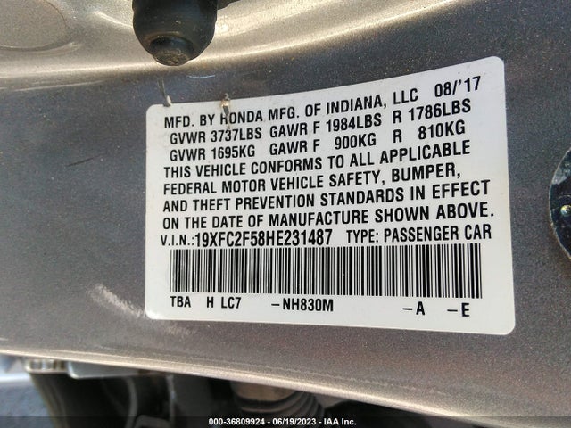 Honda Civic Sedan Lx 2017 19XFC2F58HE231487 Image 9