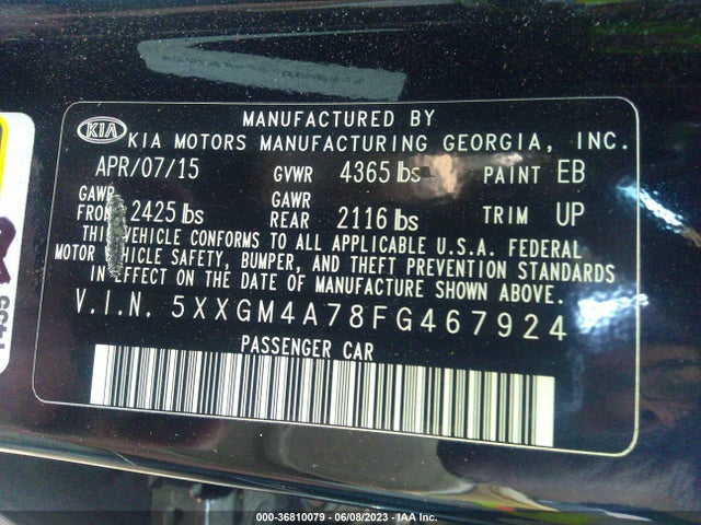 KIA Optima Lx 2015 5XXGM4A78FG467924 Image 10