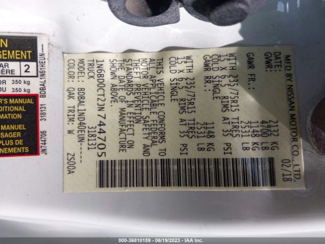 1N6BD0CT2JN744705 Nissan FRONTIER S
