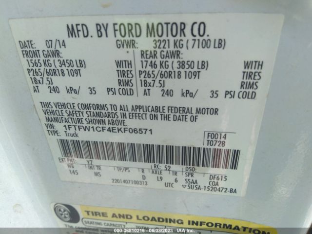 1FTFW1CF4EKF06571 Ford F-150 Xl/stx/xlt/fx2/lariat