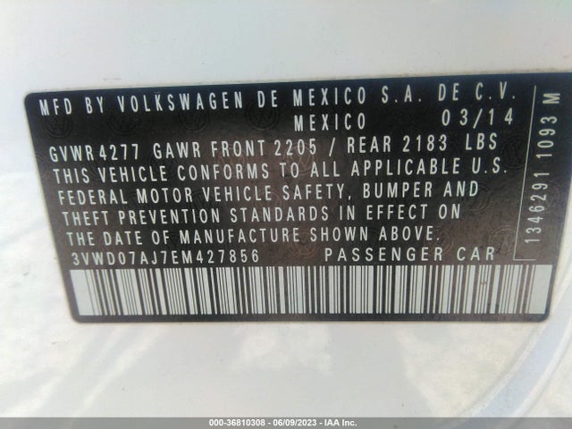 3VWD07AJ7EM427856 Volkswagen Jetta Sedan Se W/connectivity/sunroof