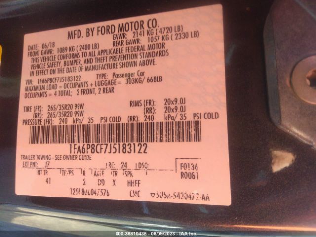 1FA6P8CF7J5183122 Ford MUSTANG GT