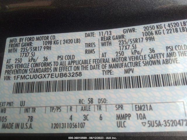 1FMCU0GX7EUB63258 Ford ESCAPE SE