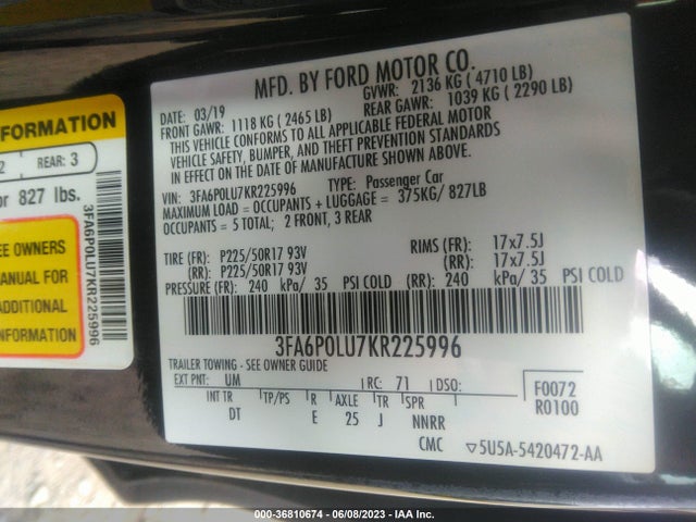 Ford Fusion Hybrid Se 2019 3FA6P0LU7KR225996 Image 9