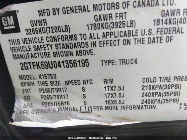 2004 GMC SIERRA DENALI VIN: 2GTFK69U041356195