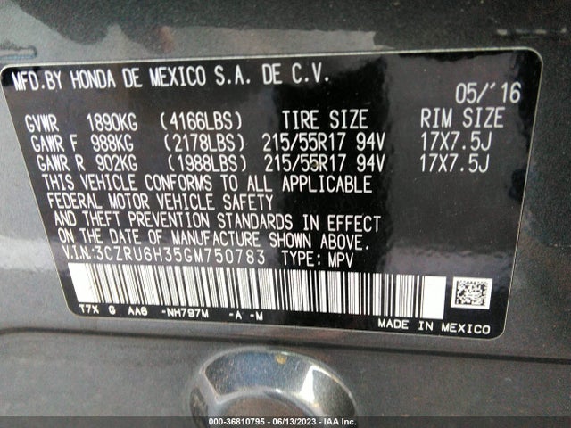 Honda HR-V LX 2016 3CZRU6H35GM750783 Image 9