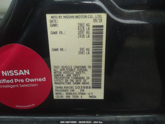 1N4BL4DV2KC103988 Nissan Altima 2.5 Sv