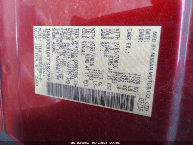 1N6AD0ER1GN738299 Nissan Frontier Sv