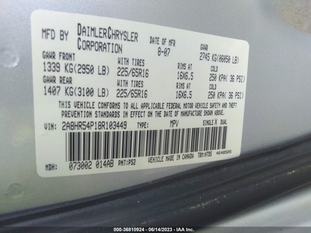 2008 CHRYSLER TOWN & COUNTRY TOURING VIN: 2A8HR54P18R103449