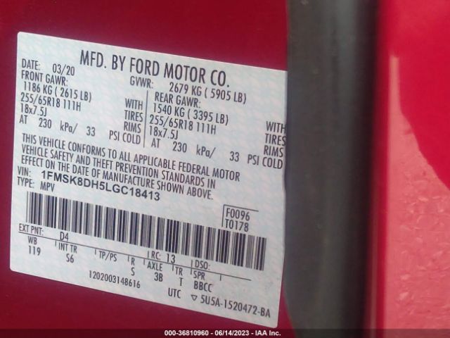 1FMSK8DH5LGC18413 Ford EXPLORER XLT