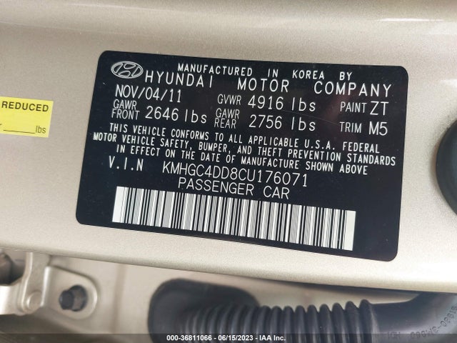 2012 HYUNDAI GENESIS 3.8L VIN: KMHGC4DD8CU176071