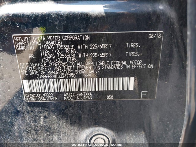 2018 TOYOTA RAV4 LE VIN: JTMBFREV8JJ247990