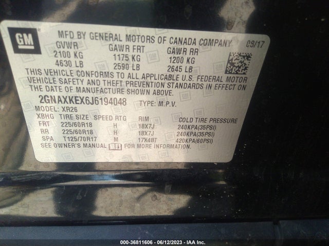 2GNAXKEX6J6194048 Chevrolet EQUINOX LT