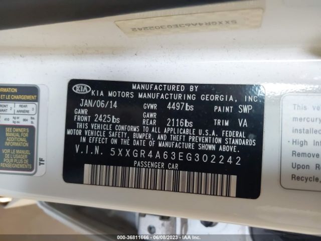 5XXGR4A63EG302242 KIA Optima Sxl Turbo