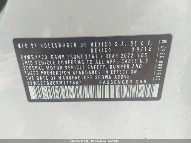 3VWC57BU0KM111667 Volkswagen Jetta S/se/r-line