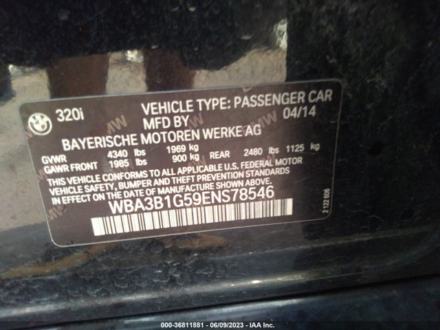 BMW 3 Series 320i 2014 WBA3B1G59ENS78546 Image 9