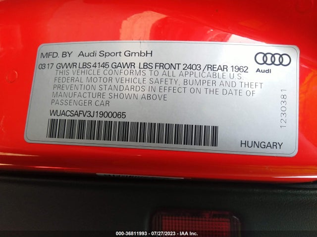 2018 Audi TT, VIN: WUACSAFV3J1900065