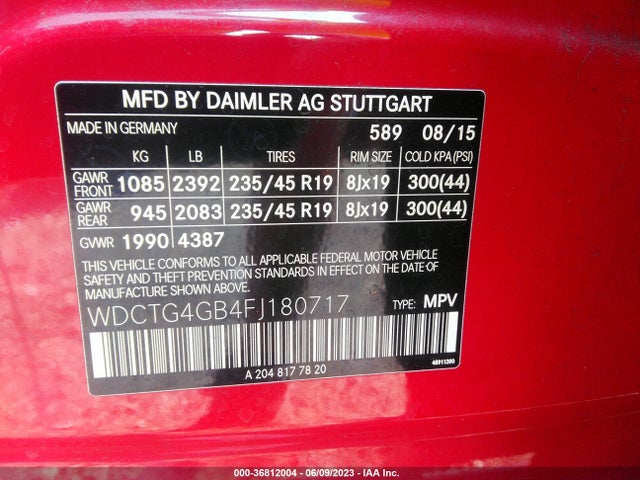2015 MERCEDES-BENZ GLA-CLASS GLA 250 VIN: WDCTG4GB4FJ180717