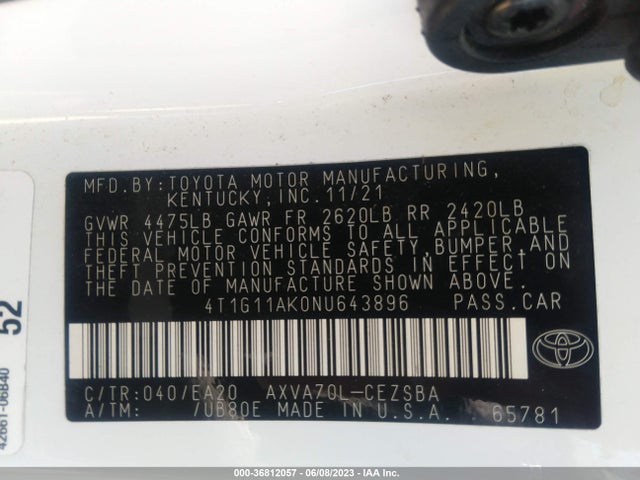 Toyota CAMRY SE 2022 4T1G11AK0NU643896 Image 9