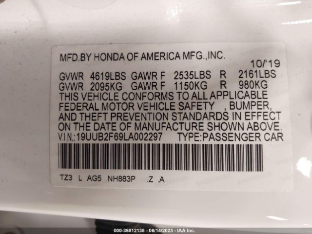19UUB2F69LA002297 Acura Tlx W/a-spec Pkg