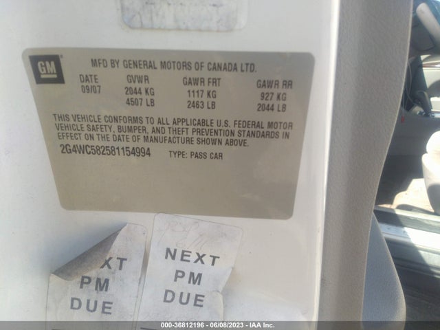 2008 BUICK LACROSSE CX VIN: 2G4WC582581154994